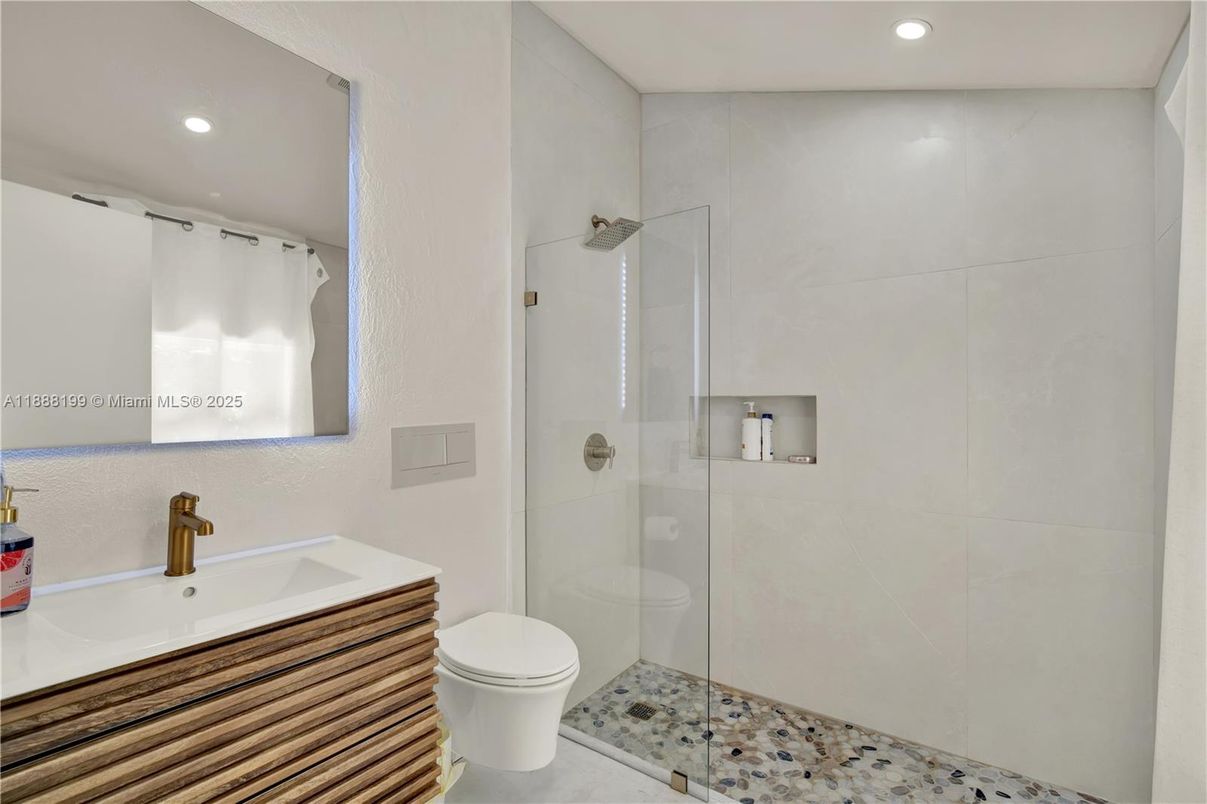 Bathroom, Glass Shower, Interior, Recessed Lighting