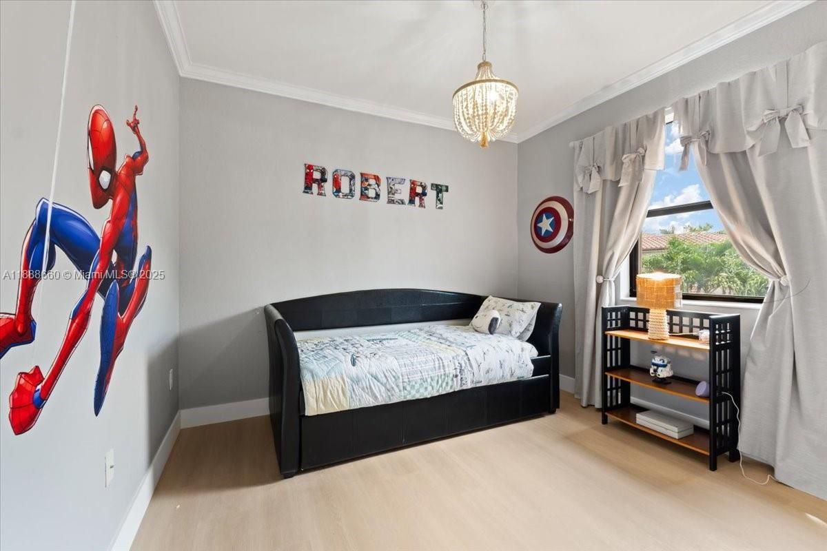 Bedroom, Interior, Pendant Lights, Wood Texture Flooring