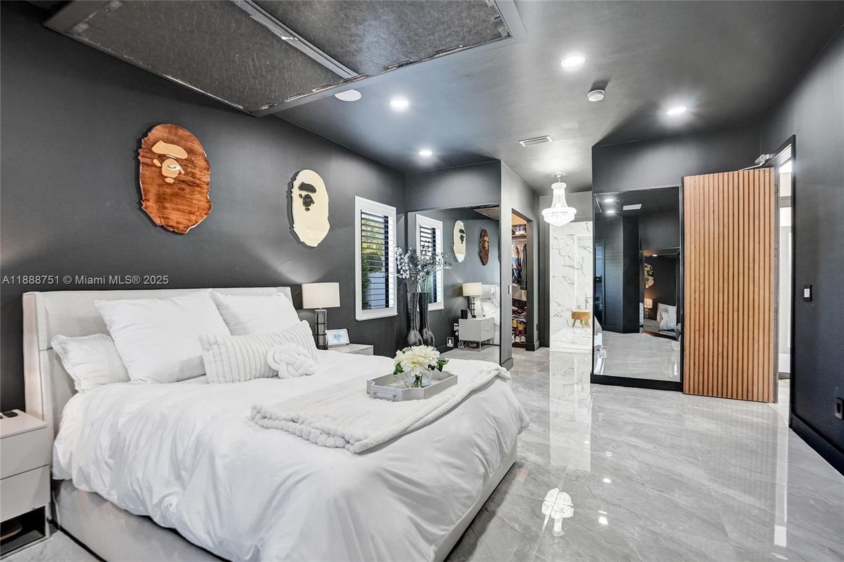 Bedroom, Interior, Marble, Recessed Lighting