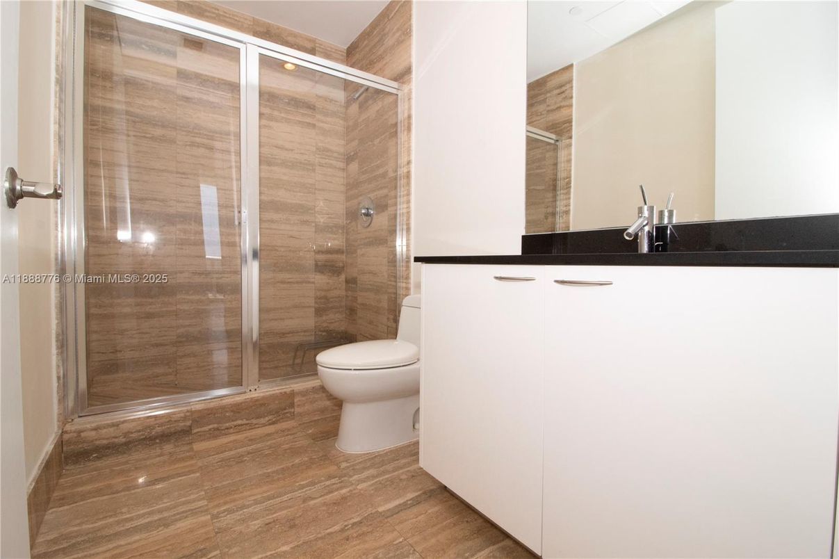 Bathroom, Glass Shower, Interior, Wood Texture Flooring