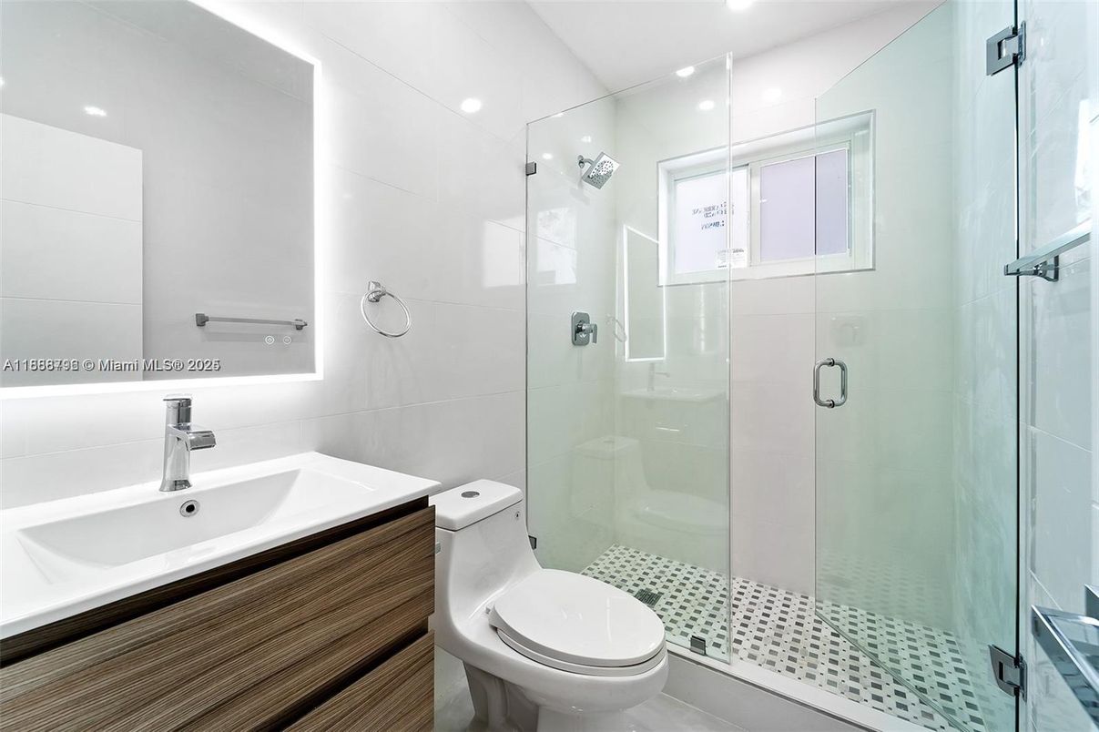 Bathroom, Glass Shower, Interior, Recessed Lighting