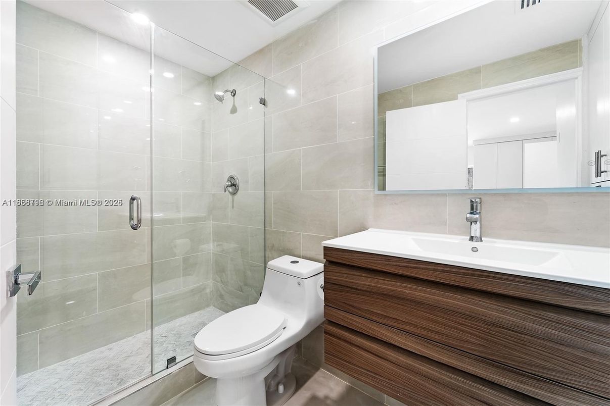 Bathroom, Glass Shower, Interior, Recessed Lighting