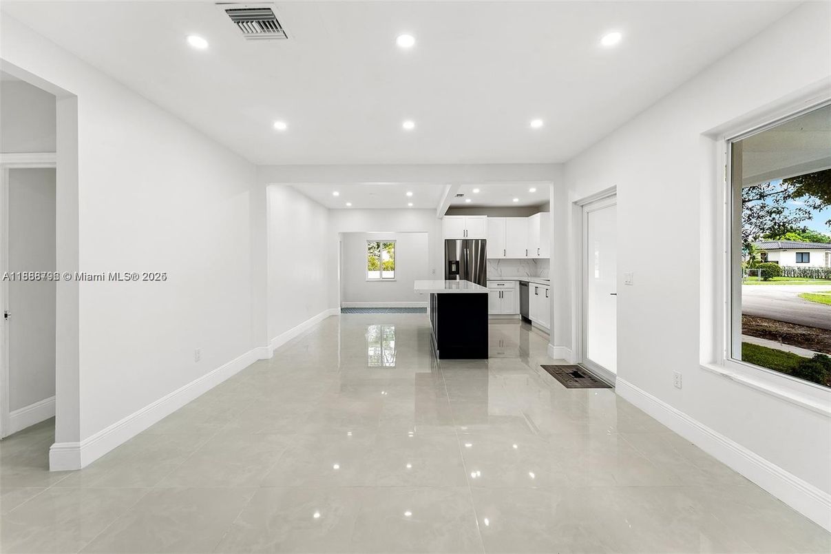 Empty room, Interior, Kitchen, Recessed Lighting, Stainless Steel Appliances