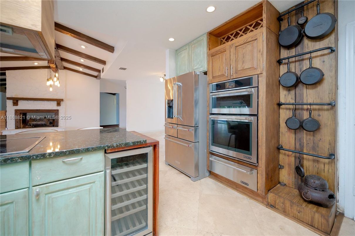Interior, Kitchen, Pendant Lights, Recessed Lighting, Stainless Steel Appliances, Wooden Beams