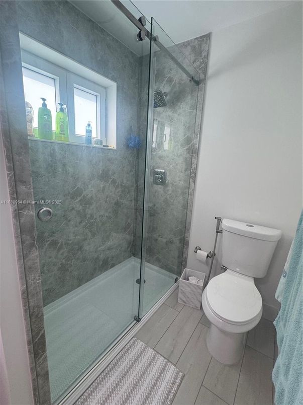 Bathroom, Glass Shower, Interior, Wood Texture Flooring