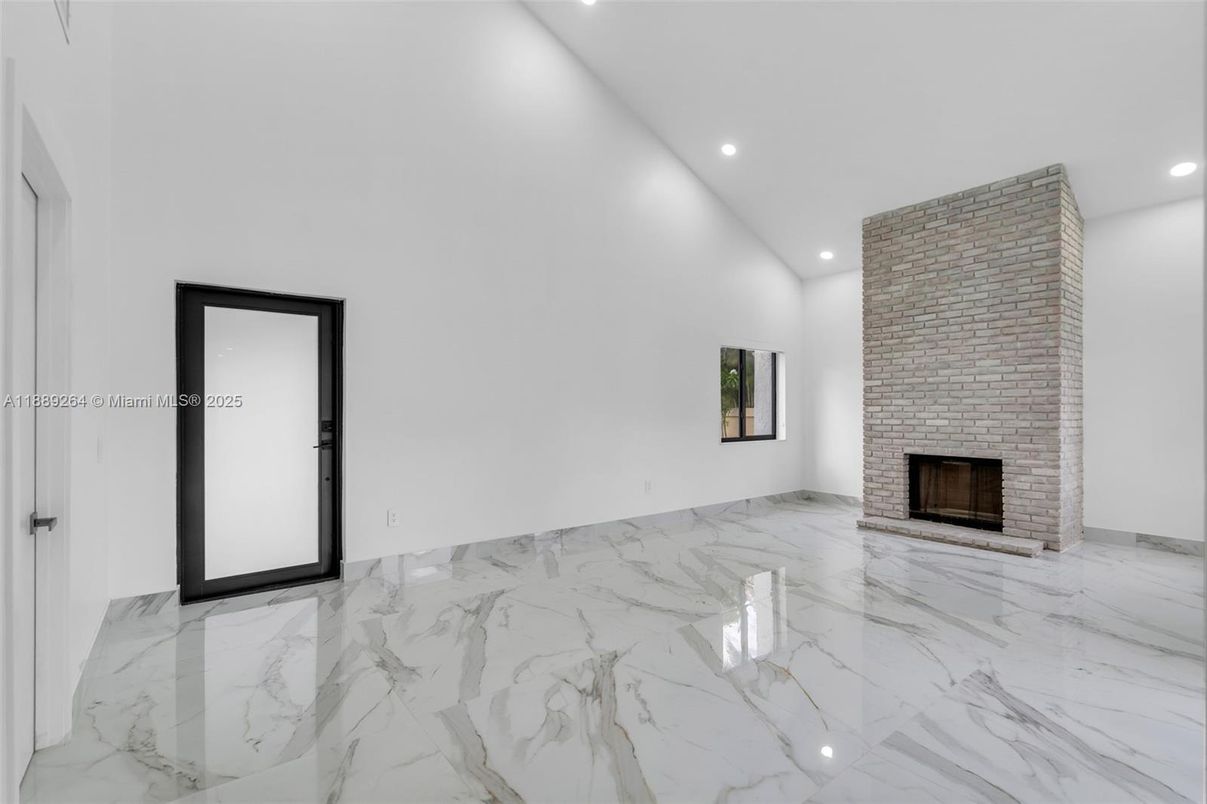 Empty room, Fireplace, Interior, Marble, Recessed Lighting