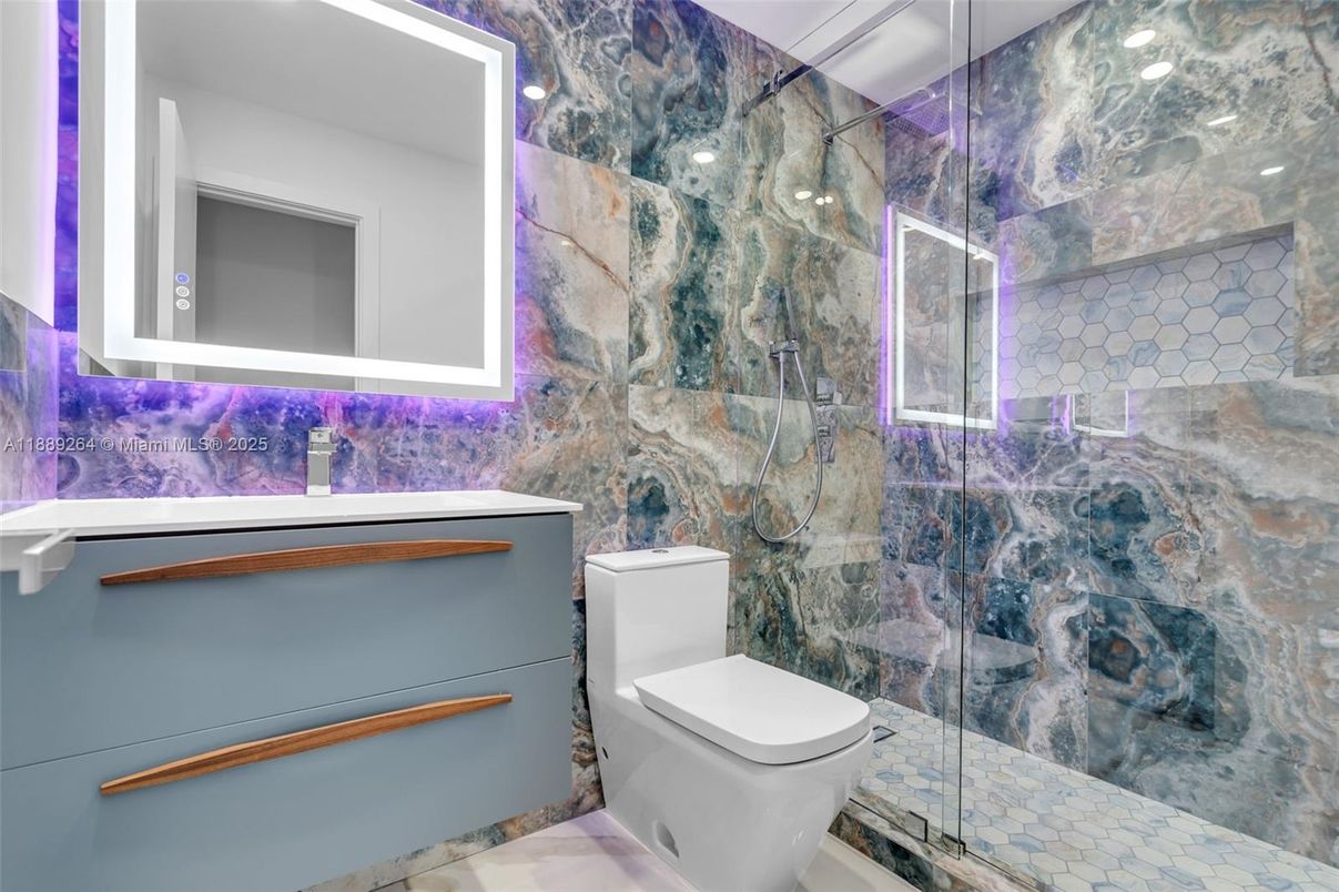 Bathroom, Glass Shower, Interior, Recessed Lighting