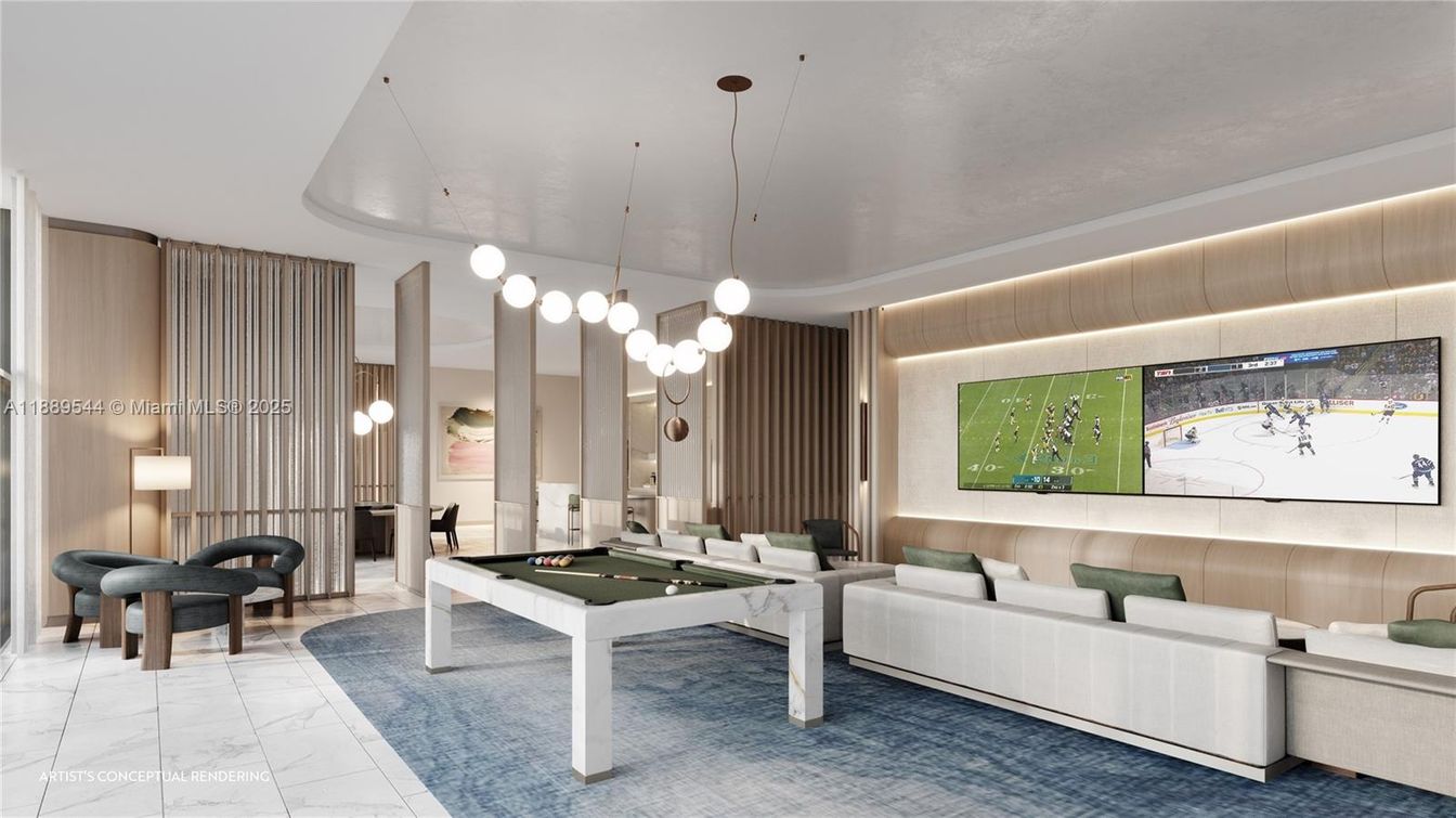 Billiard Table, Game Room, Interior, Living room, Marble, Pendant Lights