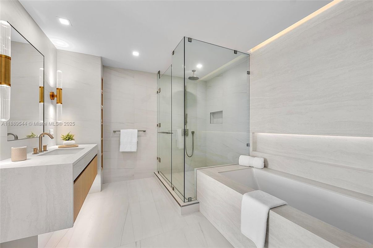 Bathroom, Glass Shower, Interior, Recessed Lighting