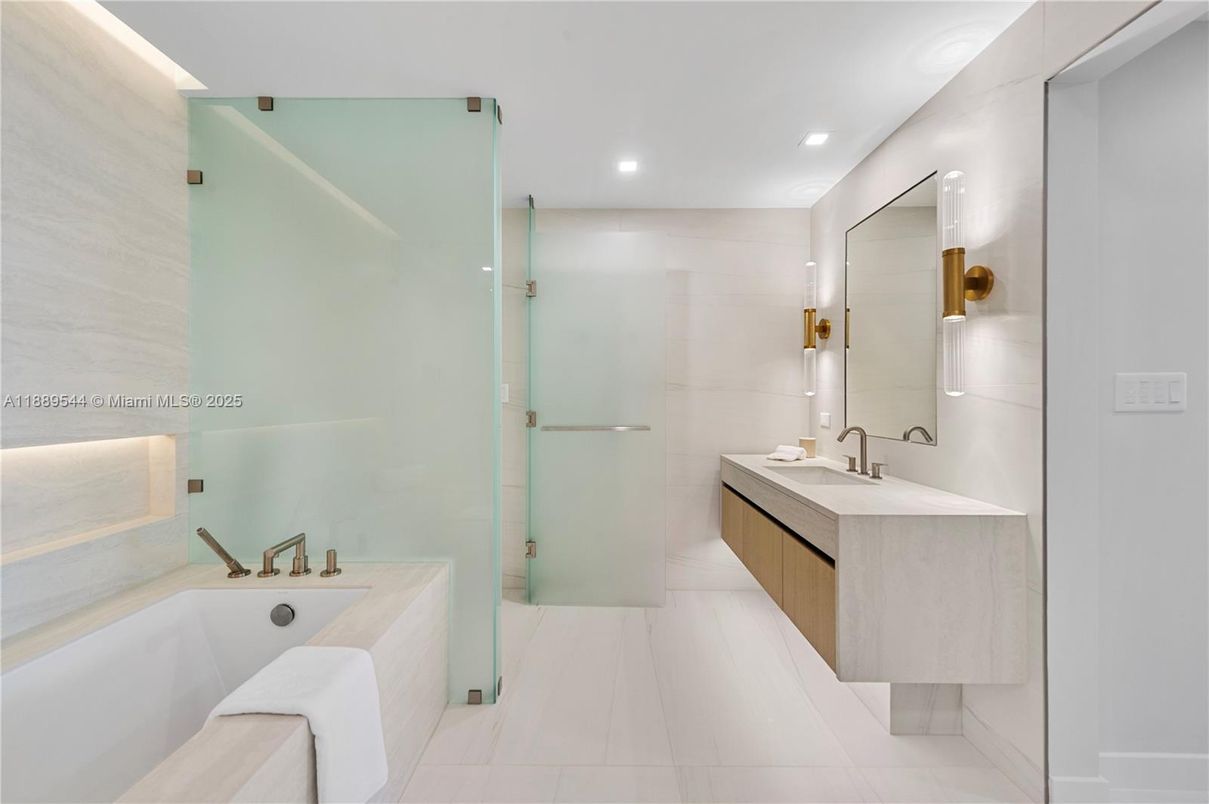 Bathroom, Dual Sink Vanities, Glass Shower, Interior, Recessed Lighting