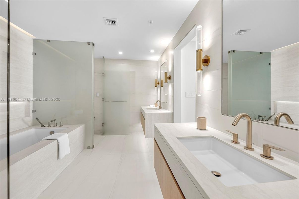 Bathroom, Dual Sink Vanities, Glass Shower, Interior, Recessed Lighting