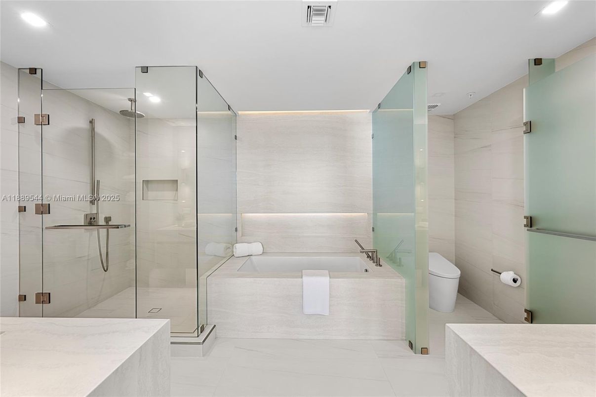 Bathroom, Glass Shower, Interior, Recessed Lighting