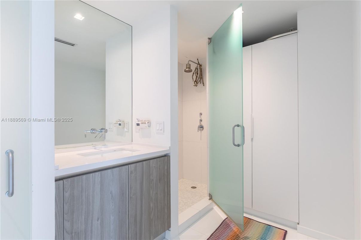 Bathroom, Glass Shower, Interior, Recessed Lighting