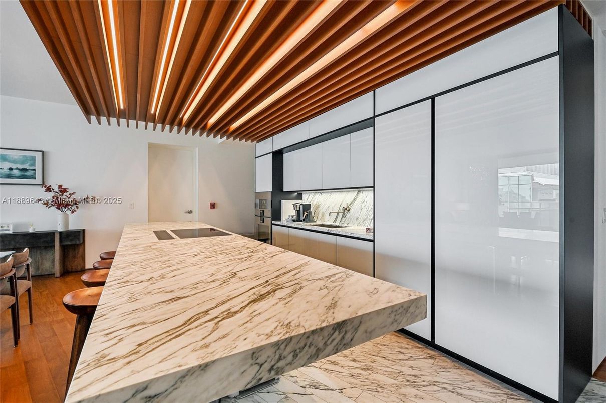 Interior, Kitchen, Marble, Wooden Beams, Wood Texture Flooring