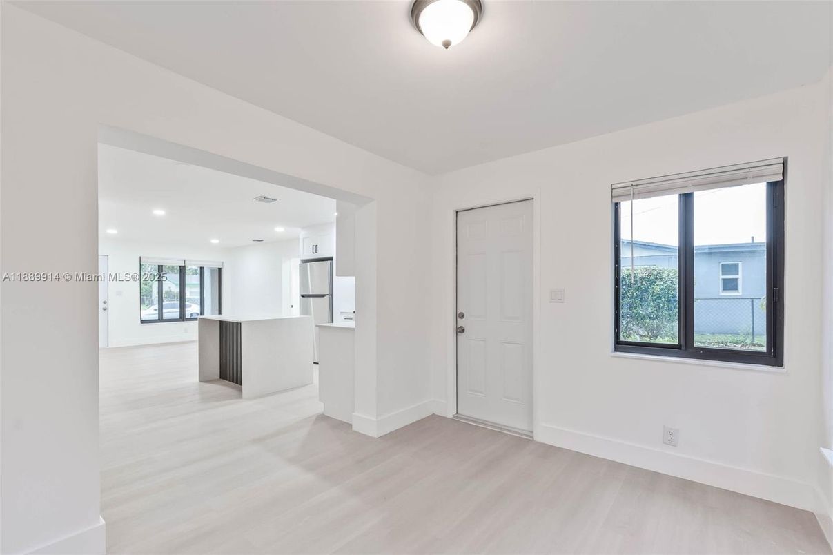 Empty room, Interior, Kitchen, Recessed Lighting, Wood Texture Flooring