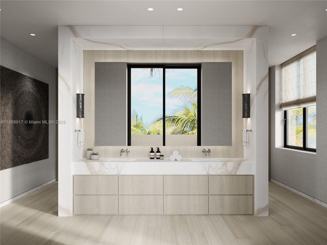 Bathroom, Interior, Recessed Lighting, Wood Texture Flooring