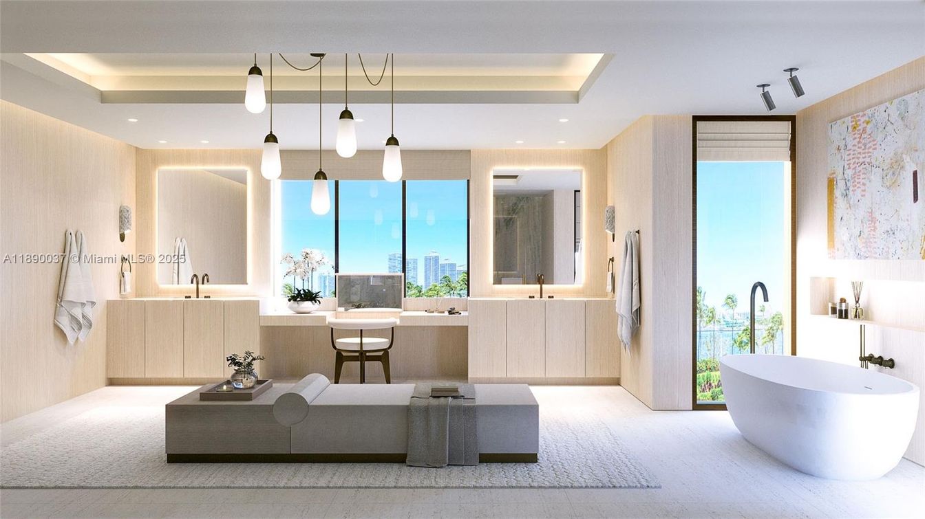 Bathroom, Dual Sink Vanities, Free Standing Baths, Interior, Pendant Lights, Recessed Lighting