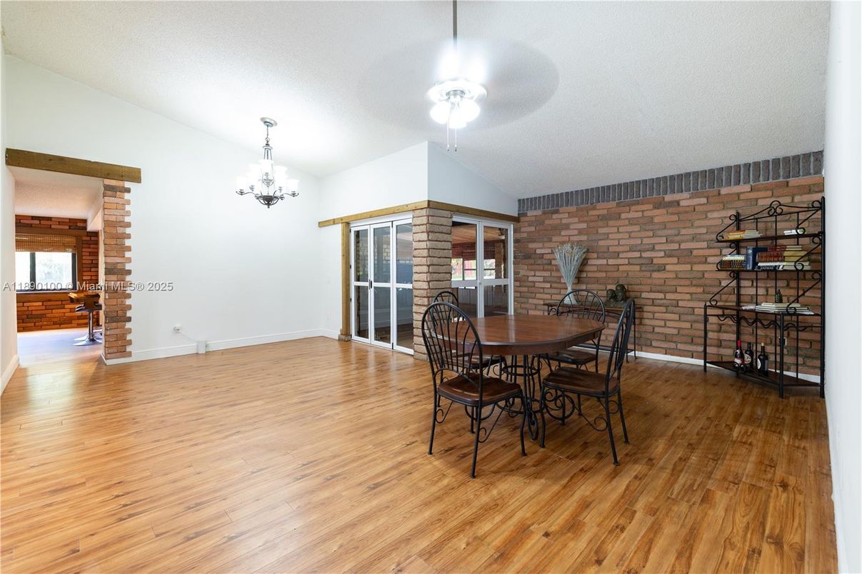 Chandelier, Dining room, Interior, Stone Walls, Wood Texture Flooring