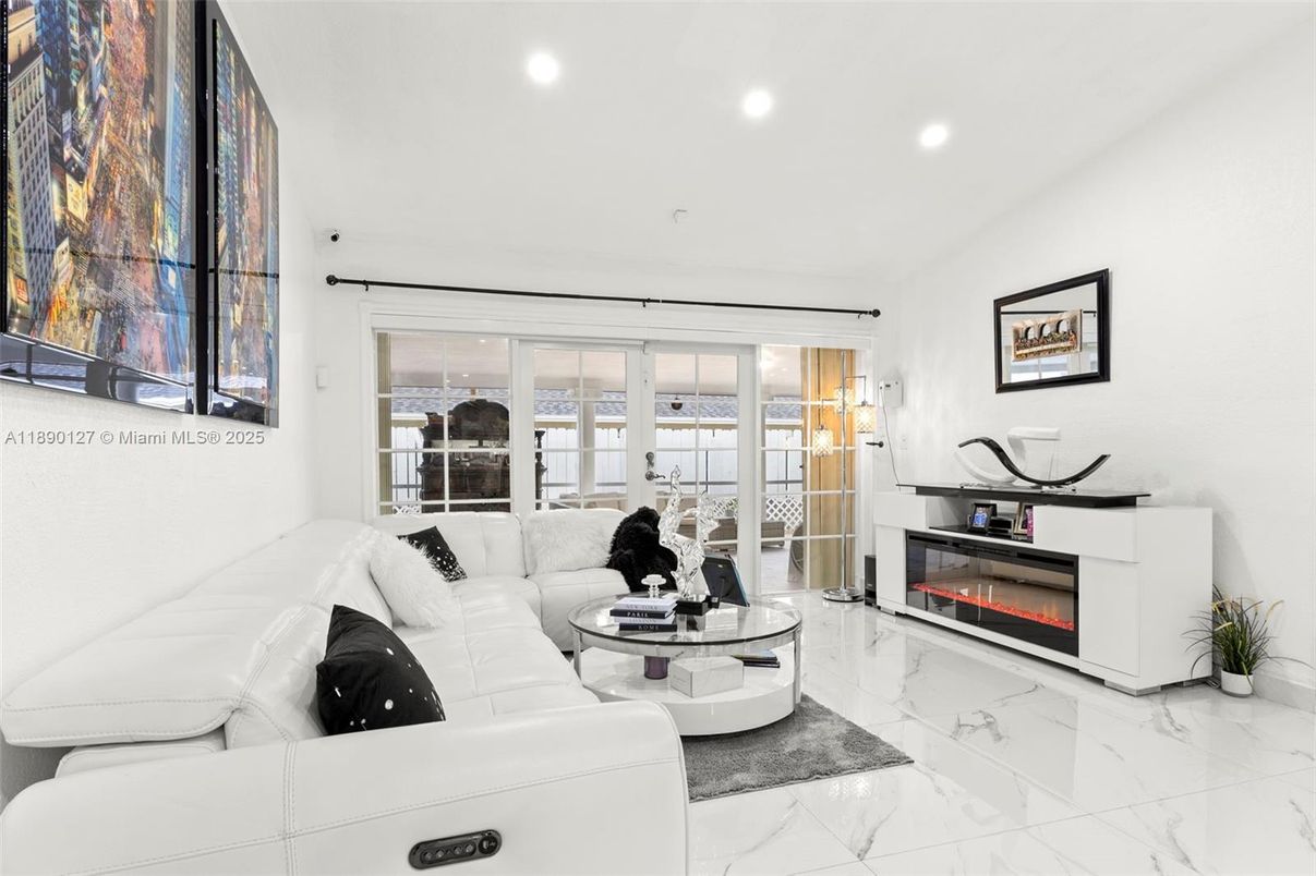 Fireplace, Interior, Living room, Marble, Recessed Lighting