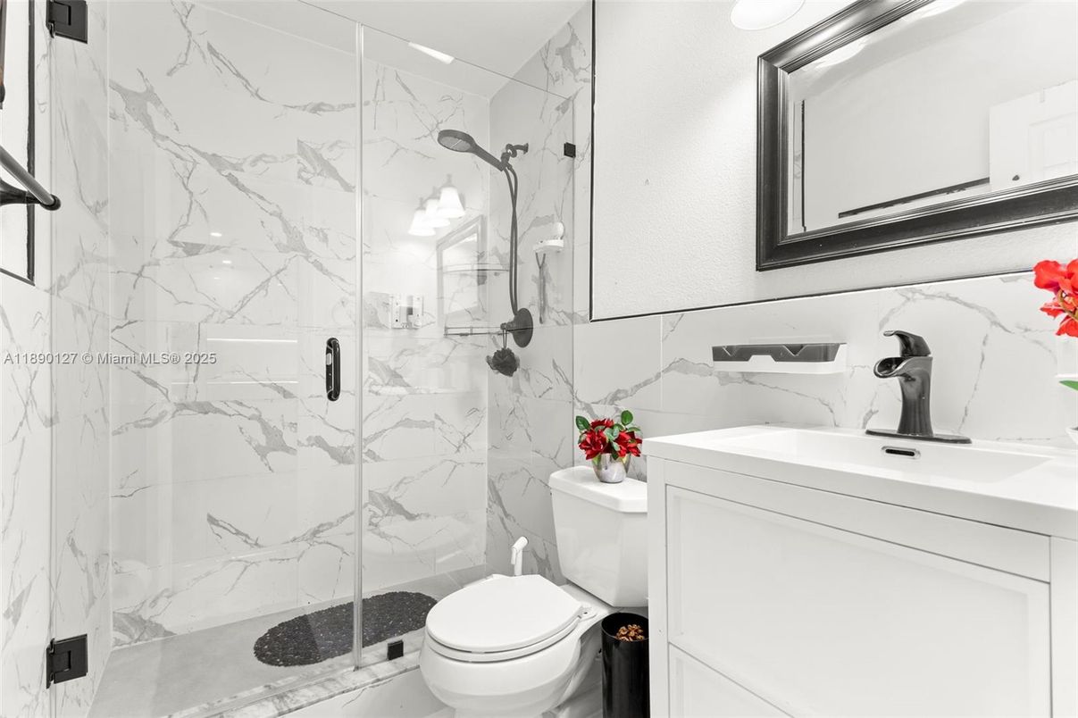 Bathroom, Glass Shower, Interior, Marble Walls