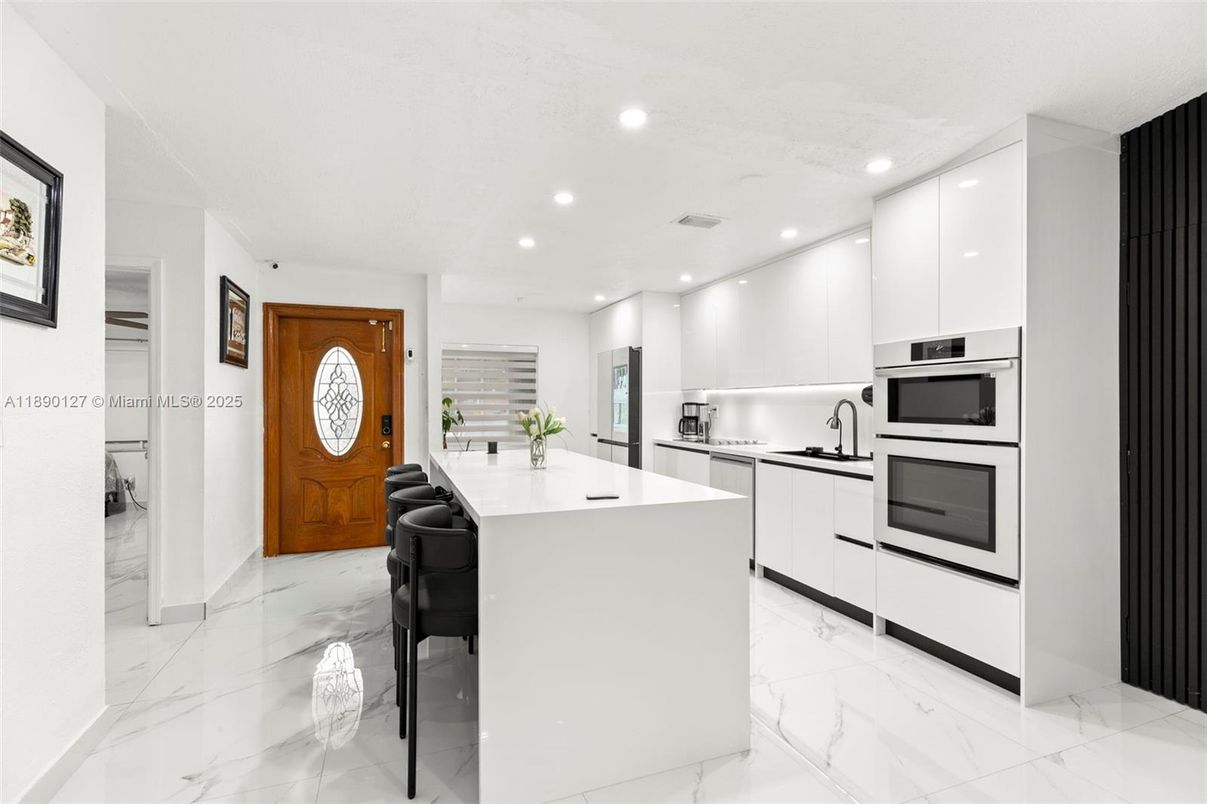 Interior, Kitchen, Marble, Recessed Lighting, Stainless Steel Appliances