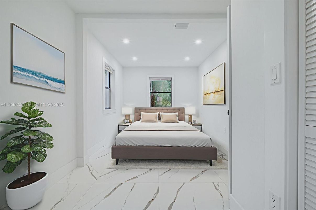 Bedroom, Interior, Marble, Recessed Lighting