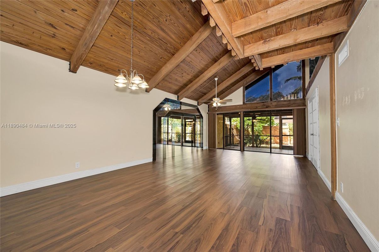Empty room, Interior, Pendant Lights, Wooden Beams, Wooden Ceilings, Wood Texture Flooring
