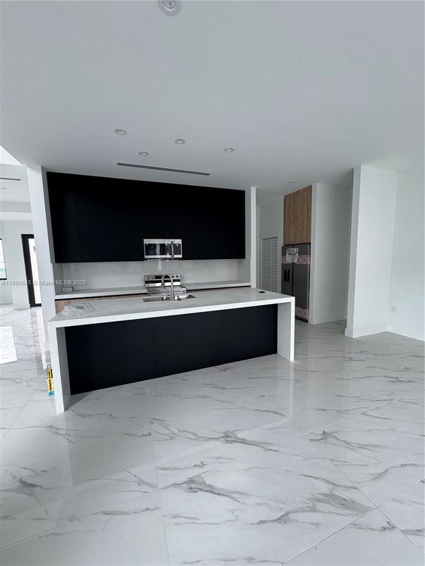 Interior, Kitchen, Marble, Recessed Lighting, Stainless Steel Appliances