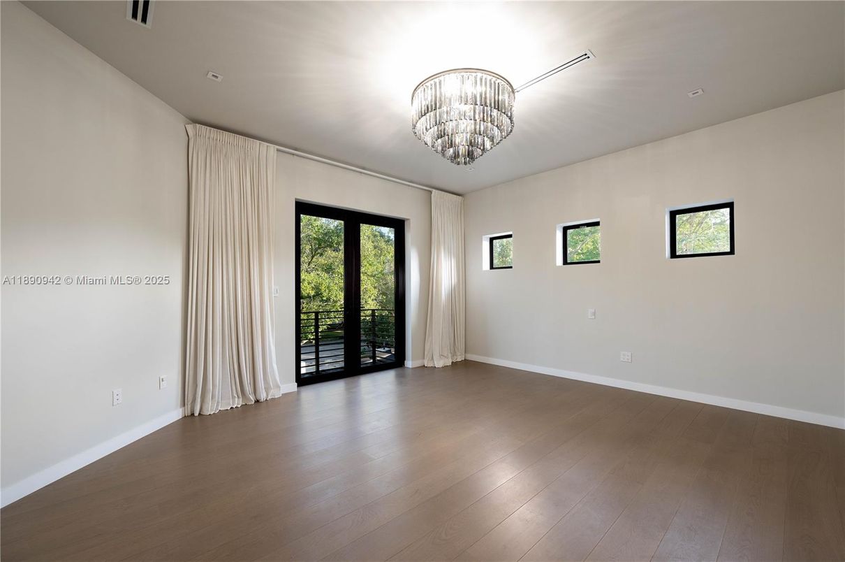 Chandelier, Empty room, Interior, Recessed Lighting, Wood Texture Flooring