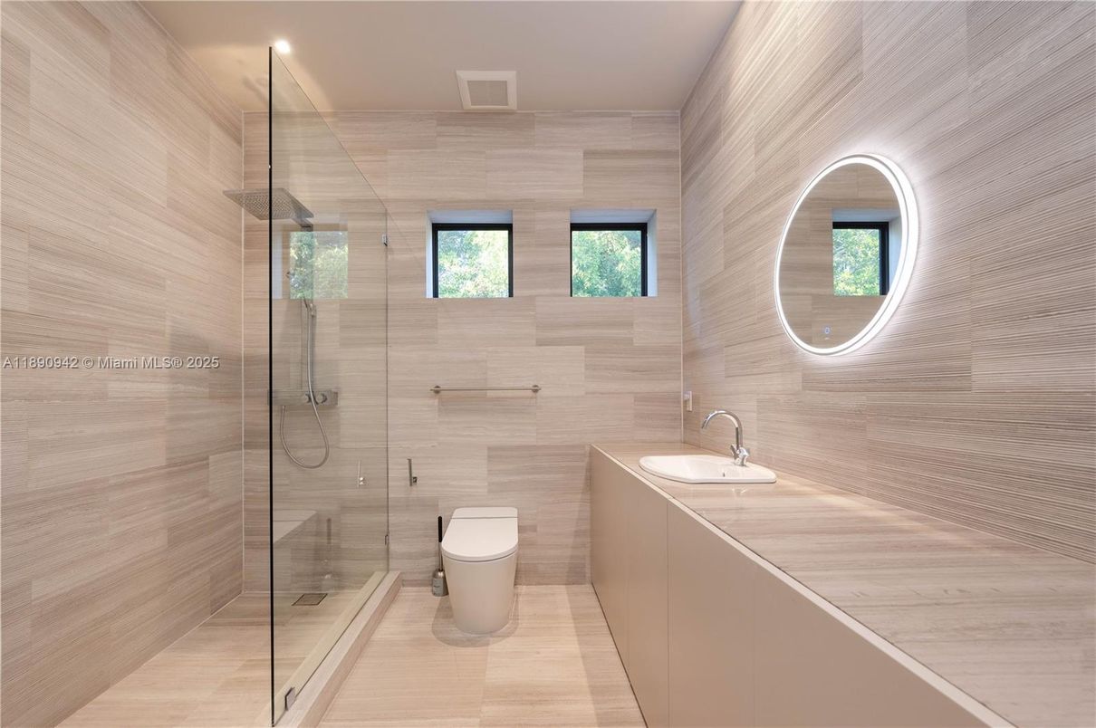 Bathroom, Glass Shower, Interior, Recessed Lighting