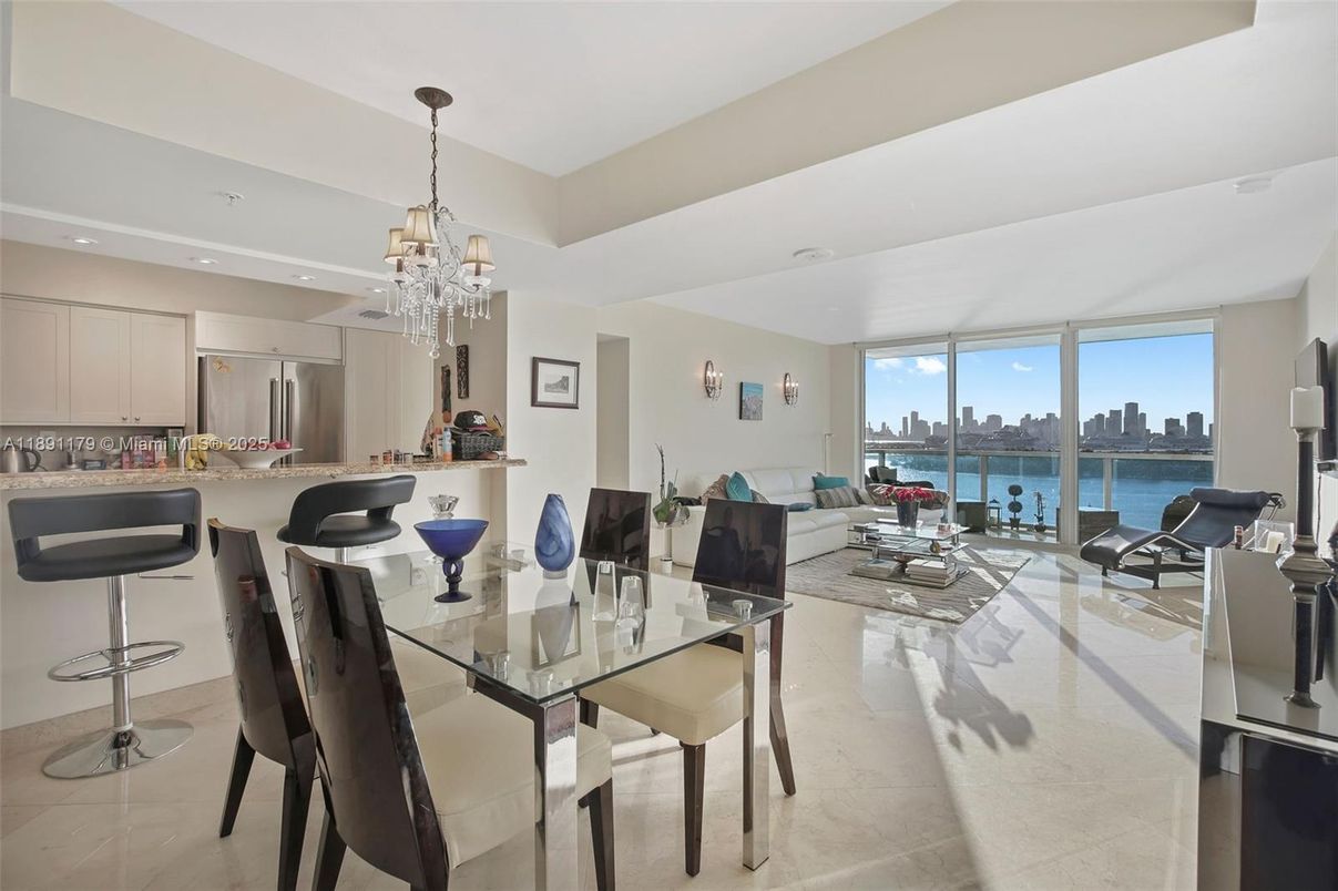 Chandelier, Dining room, Interior, Kitchen, Living room, Recessed Lighting, Stainless Steel Appliances, Water