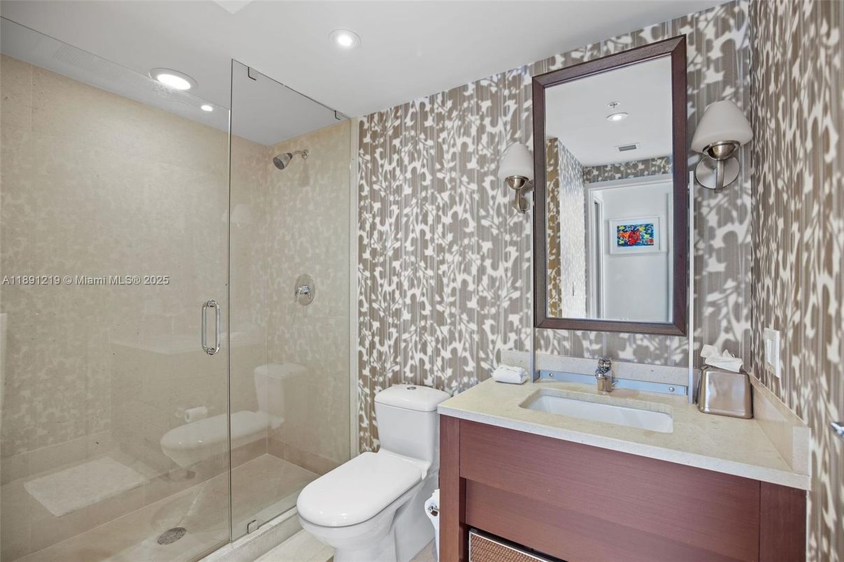 Bathroom, Glass Shower, Interior, Recessed Lighting