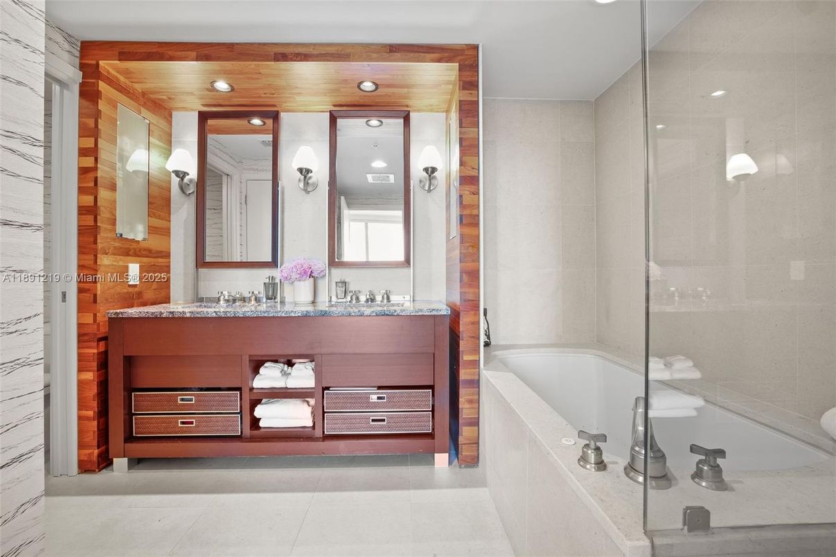 Bathroom, Dual Sink Vanities, Glass Shower, Interior, Recessed Lighting