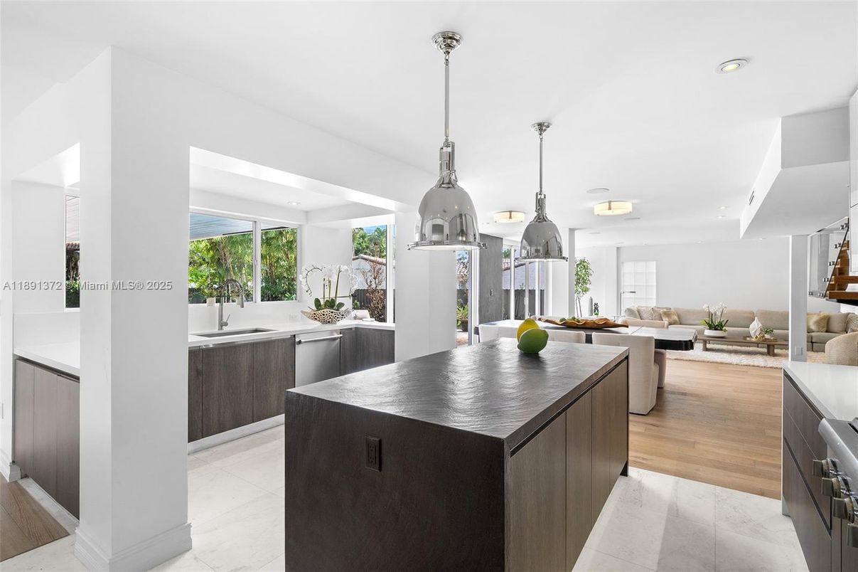 Interior, Kitchen, Living room, Pendant Lights, Recessed Lighting, Stainless Steel Appliances, Wood Texture Flooring