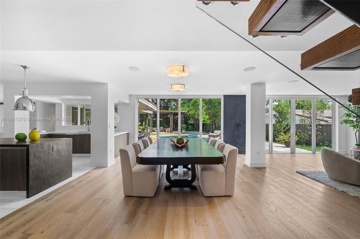 Dining room, Interior, Pendant Lights, Wood Texture Flooring