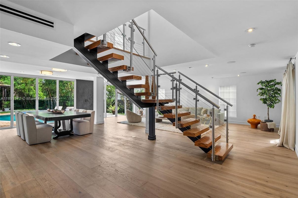 Dining room, Interior, Recessed Lighting, Wood Texture Flooring