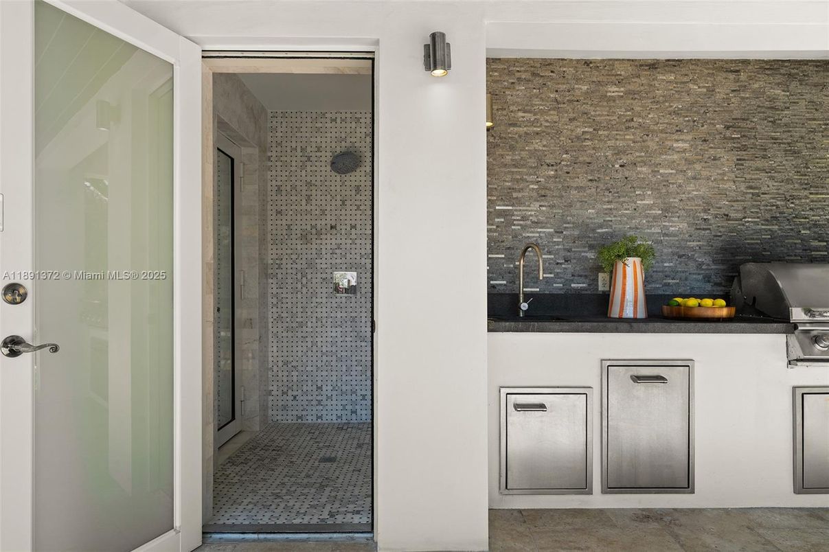 Bathroom, Glass Shower, Interior, Stone Walls