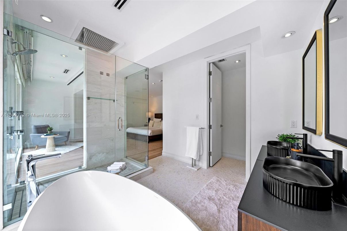 Bathroom, Dual Sink Vanities, Free Standing Baths, Glass Shower, Interior, Recessed Lighting