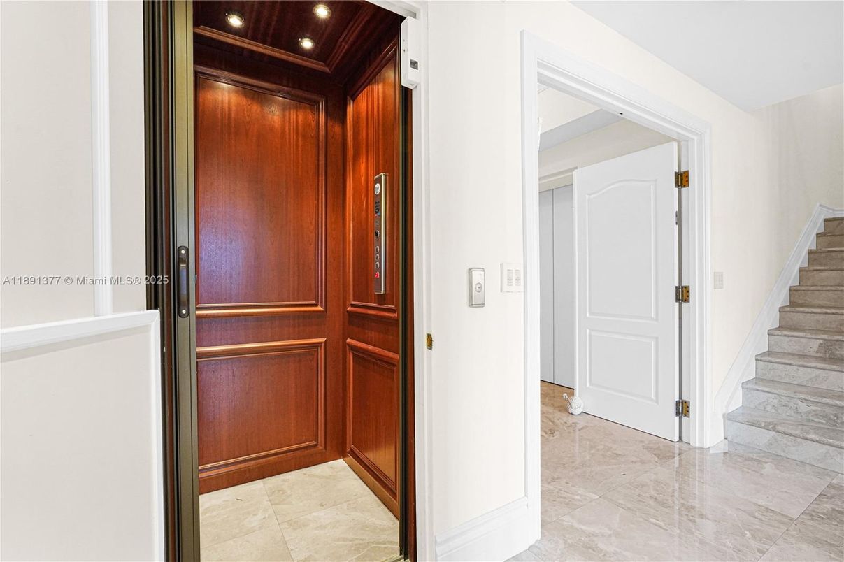 Elevator, Interior, Recessed Lighting, Wooden Ceilings, Wooden Walls