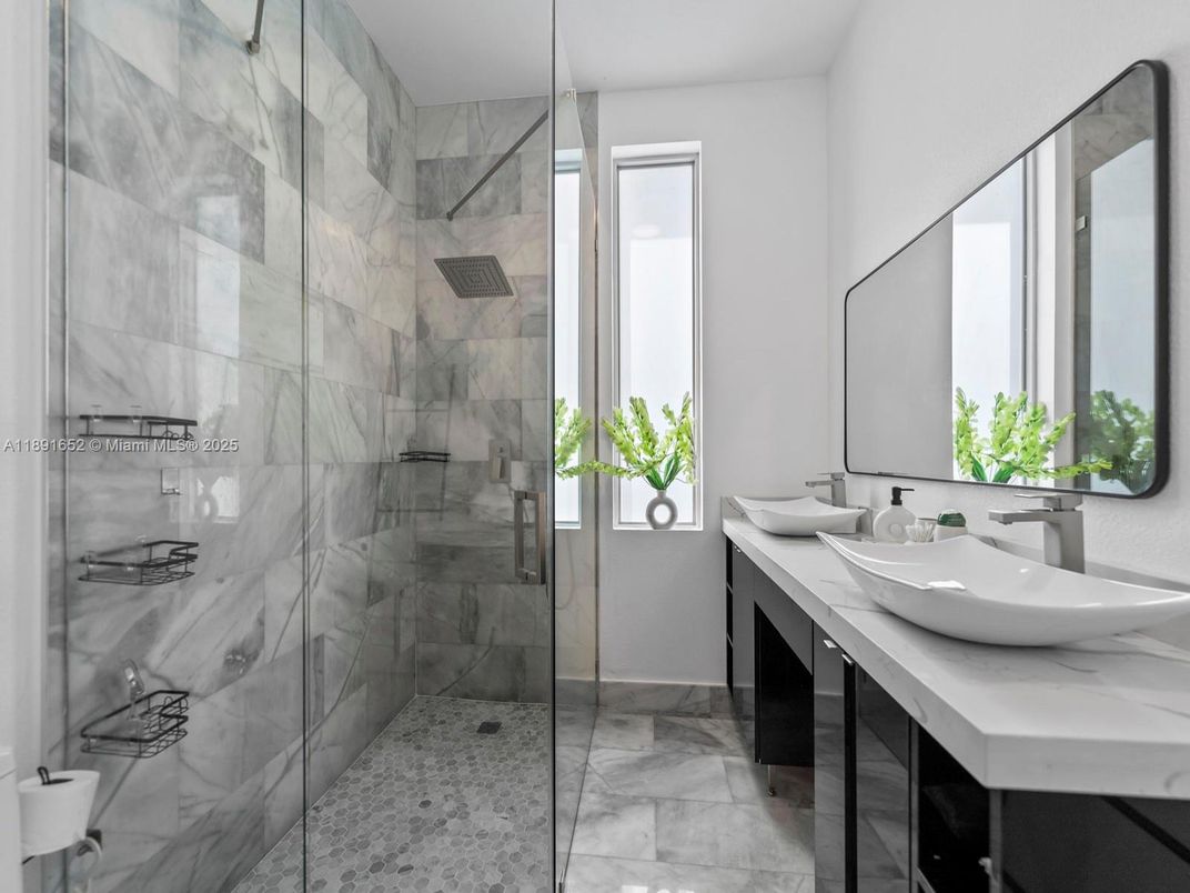 Bathroom, Glass Shower, Interior, Marble Walls