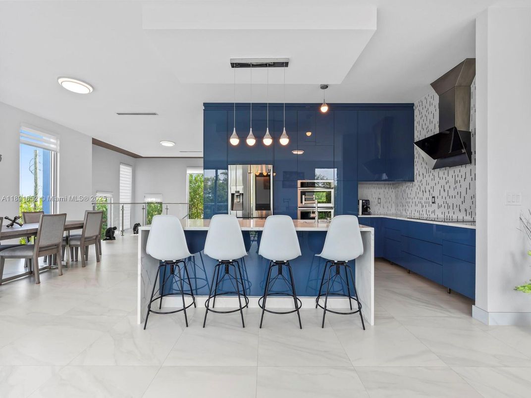 Dining room, Interior, Kitchen, Marble, Pendant Lights, Recessed Lighting, Stainless Steel Appliances