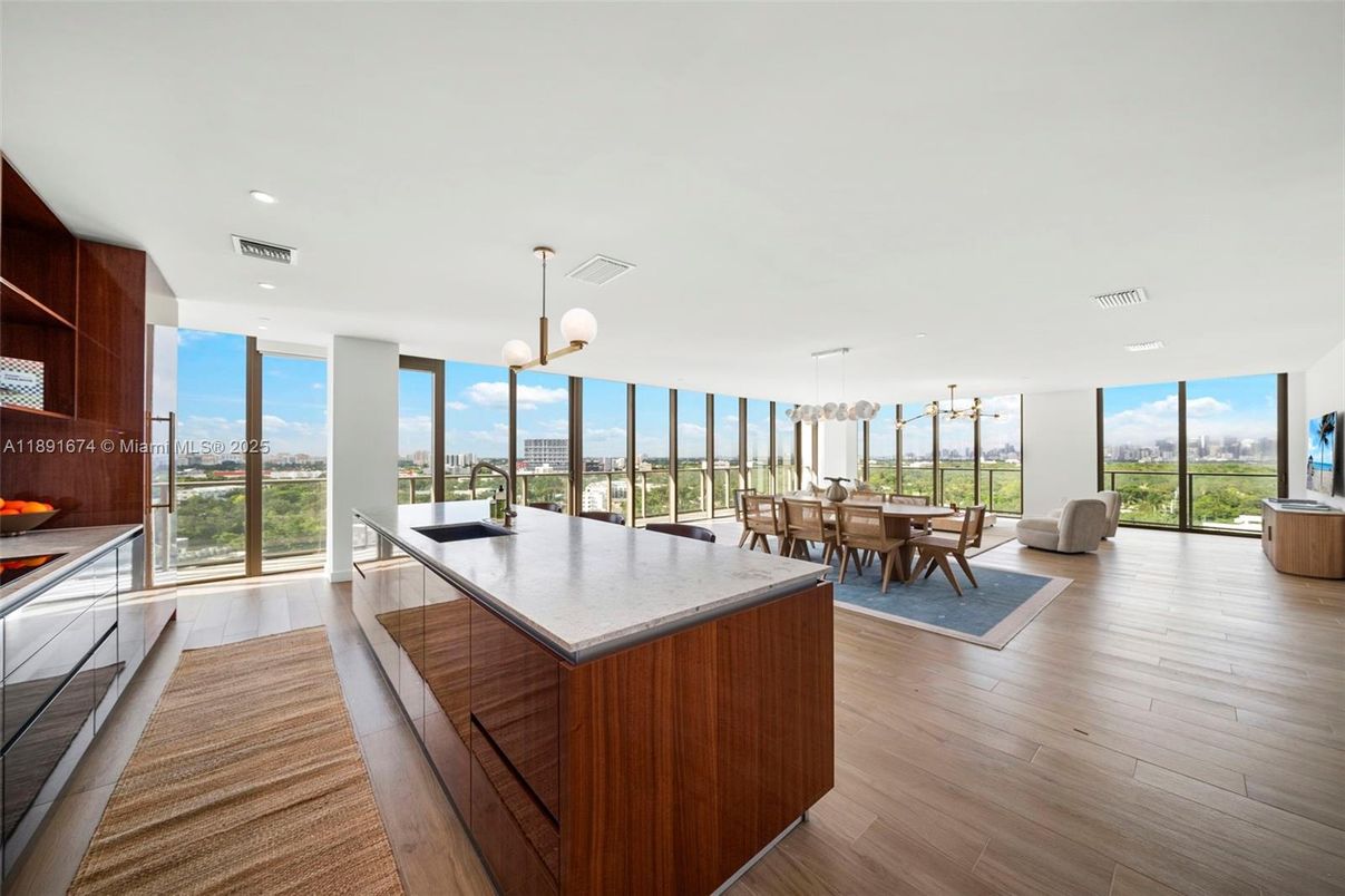 Dining room, Interior, Pendant Lights, Recessed Lighting, Wood Texture Flooring