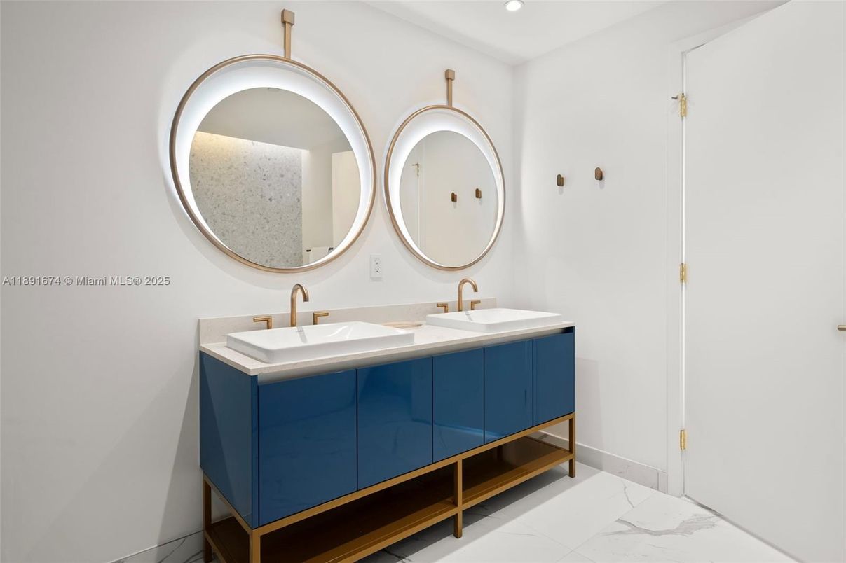 Bathroom, Dual Sink Vanities, Interior, Marble, Recessed Lighting