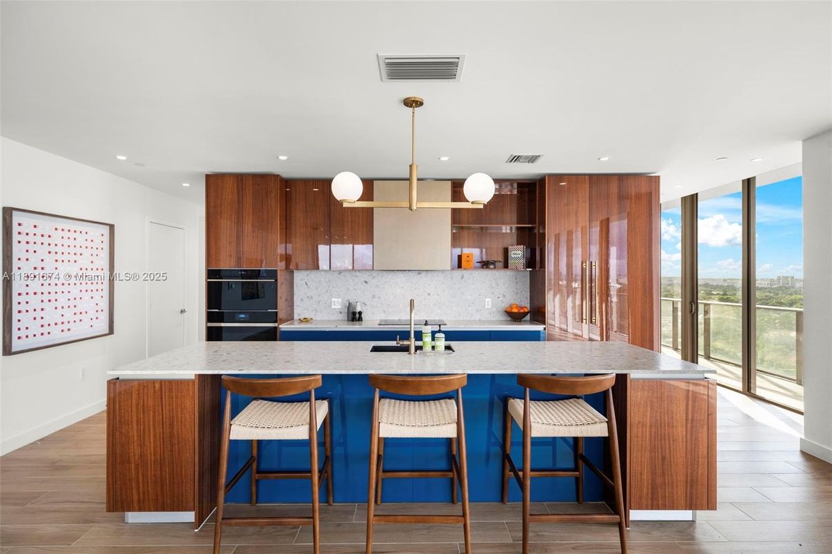 Interior, Kitchen, Pendant Lights, Recessed Lighting, Wood Texture Flooring