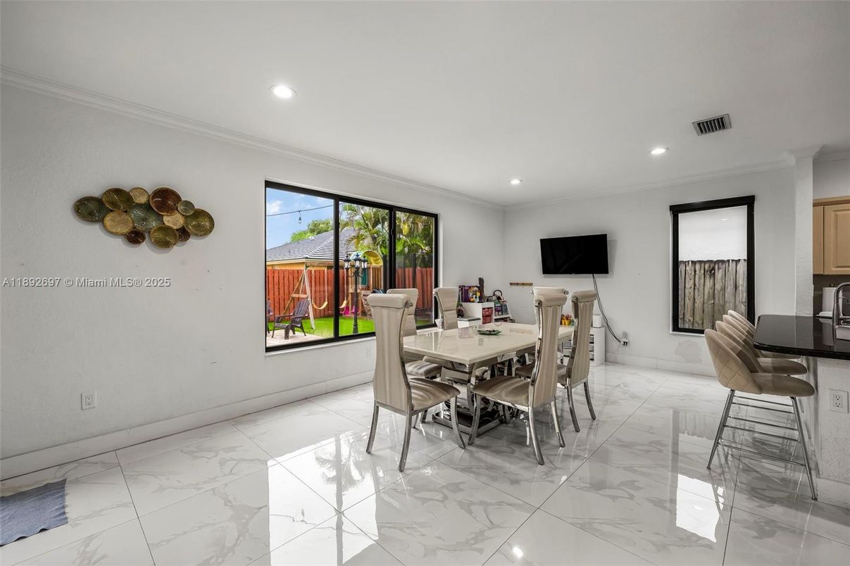 Dining room, Interior, Kitchen, Living room, Marble, Recessed Lighting