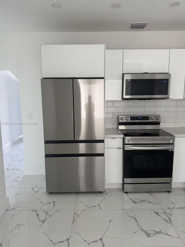 Interior, Kitchen, Marble, Recessed Lighting, Stainless Steel Appliances