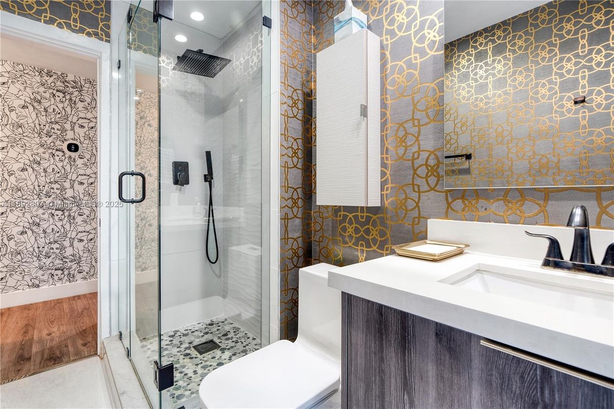 Bathroom, Glass Shower, Interior, Recessed Lighting