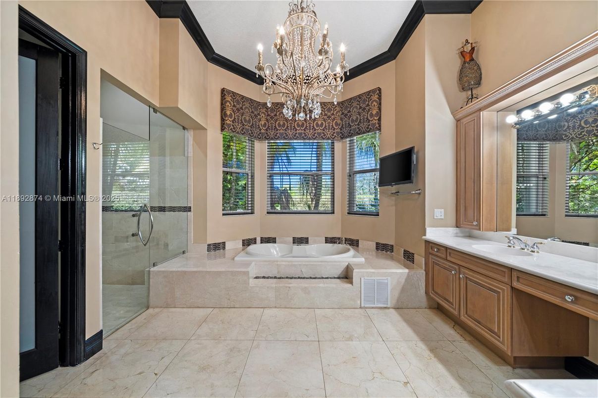 Bathroom, Chandelier, Glass Shower, Interior
