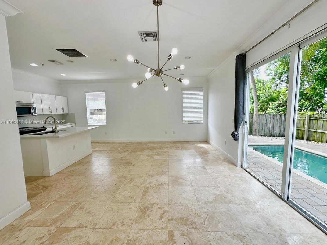 Empty room, Interior, Kitchen, Pendant Lights, Recessed Lighting