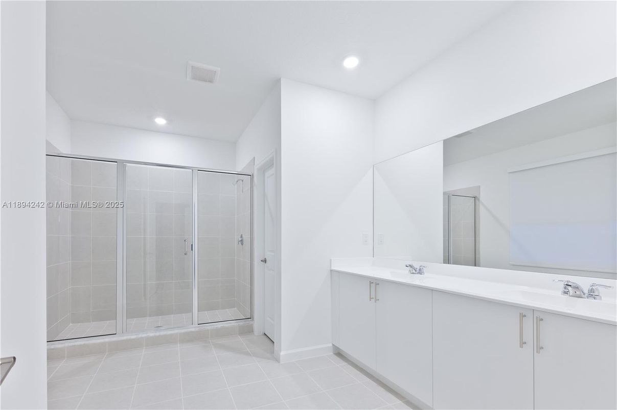 Bathroom, Dual Sink Vanities, Glass Shower, Interior, Recessed Lighting